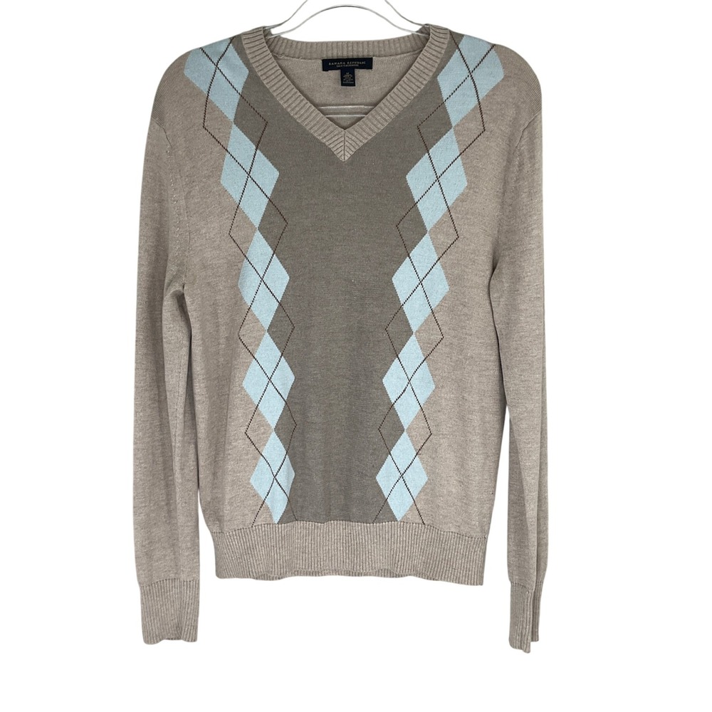Banana Republic Mens Silk Cashmere V Neck Argyle Sweater Sz M Pullover